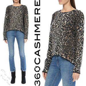 360 CASHMERE Frankie Crewneck Pullover Sweater S Merino Wool Cashmere Leopard